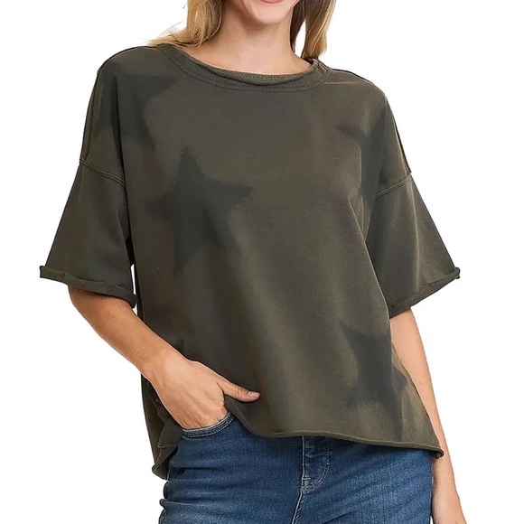 NWT🖤Umgee Mineral Washed Star Shirt Small Oversized Ash - Picture 7 of 7